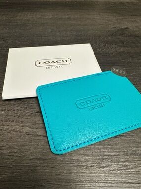 Coach Turquoise Leather Card Sleeve with Silver Compact Mirror